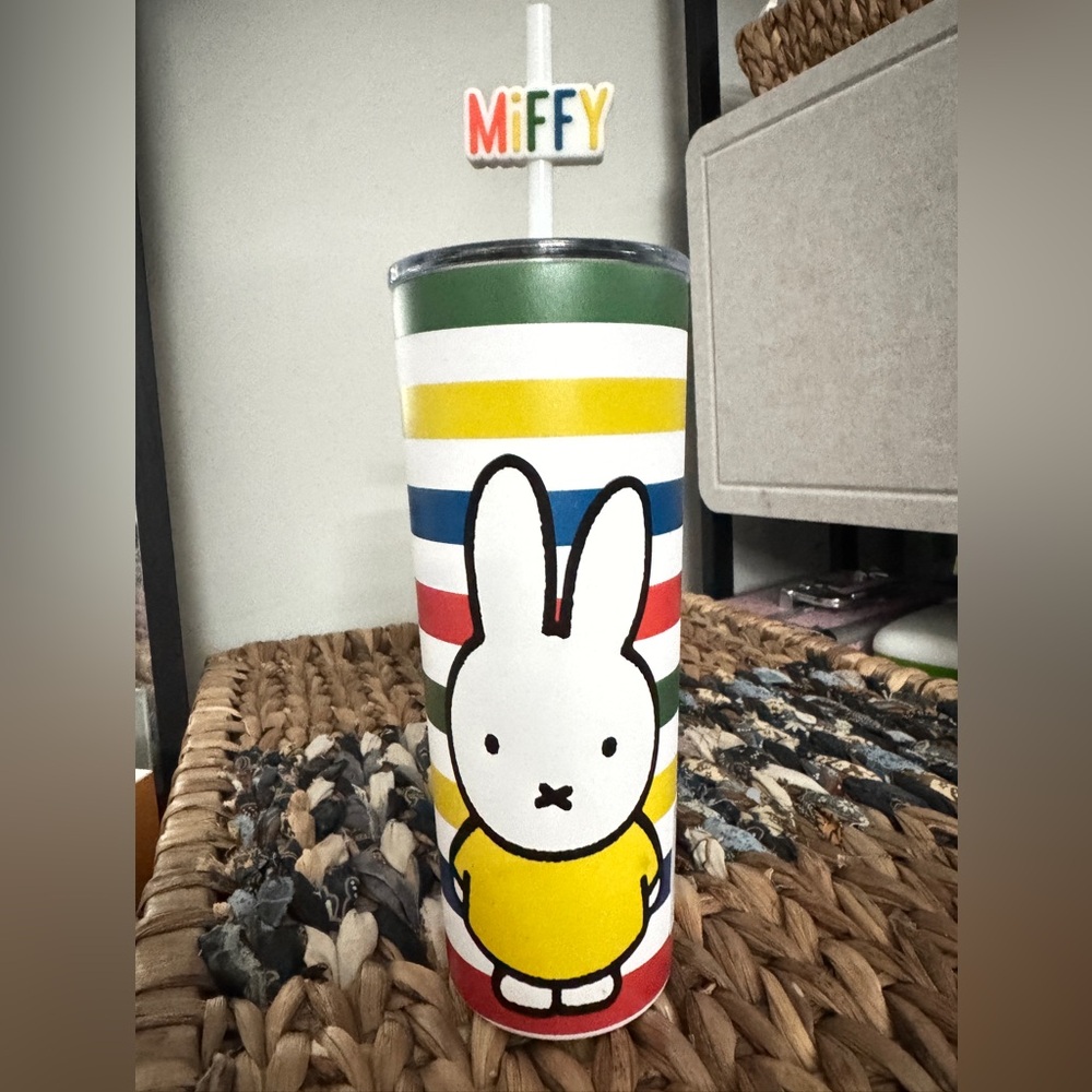 MIFFY Stainless Steel Striped Tumbler with Straw Hot/Cold NWT 🐰